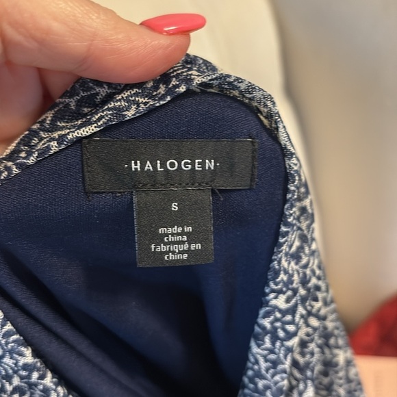 Halogen Women's Sleeveless Top / shell cowl neck mesh overlay stretchy navy wht - Picture 7 of 11